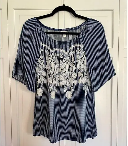 C. Est 1946 striped embroidered blouse Blue