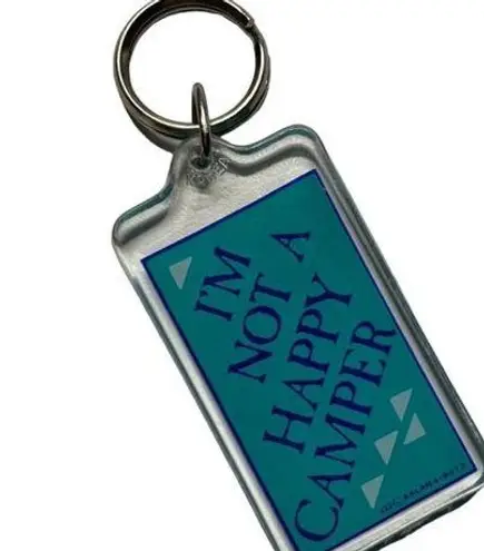 Novelty Acrylic Kalan Keychain Not Happy Camper Humor Vintage Keyring 222 u Y2K Blue