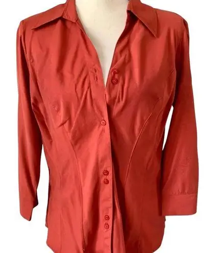 Dress Barn Burnt orange V-neck button up shirt size XL