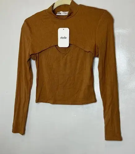 Elodie Womens Brown Mock Neck Ribbed 2 Piece Crop Top Size S