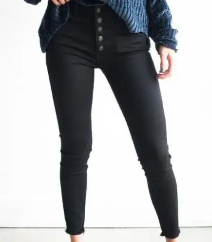 Just Black Button Fly black skinny jeans with fringe hem size 26