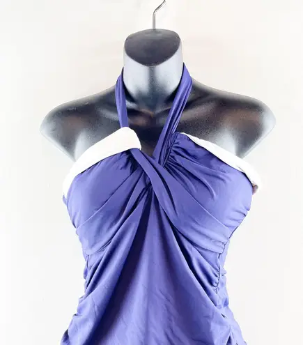 Anne cole Two Piece Twist Front Halter Tankini Skirt Bikini Set Blue M / L