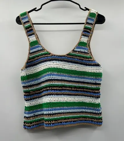 frame denim Frame Hand Chunky Crochet Stripe Wool Blend Retro Pullover Tank Top Size S