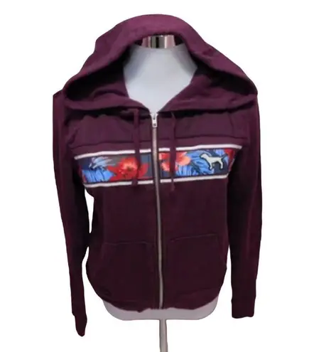 Vintage Y2k 1990's PINK Burgandy Floral Dog Long Sleeve Full Zip Hoodie Medium Purple