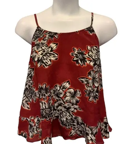 Maeve Anthropologie  100% silk floral racerback burgundy tank top