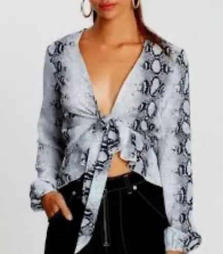 Missguided NWT  SNAKE PRINT TIE FRONT RUFFLE BLOUSE