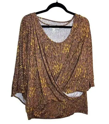 Lounge The Muses Brown Gold Top Women Size Large Faux Wrap