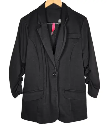 Pure Energy Black Ruched 3/4 Sleeve Blazer Jacket Career Casual Comfort