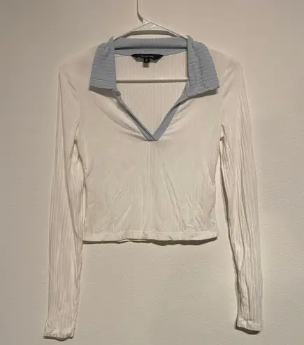 Glassons Blue Collared White Long Sleeve Top