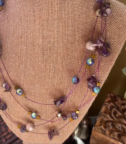 Amethyst Natural Multi Bead Wired Tiered Necklace