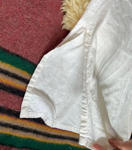 Vintage Linen garden print shift dress natural linen color sleeveless midi dress Size M