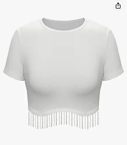 Amazon Glitter Fringe Short Sleeve Crop Top