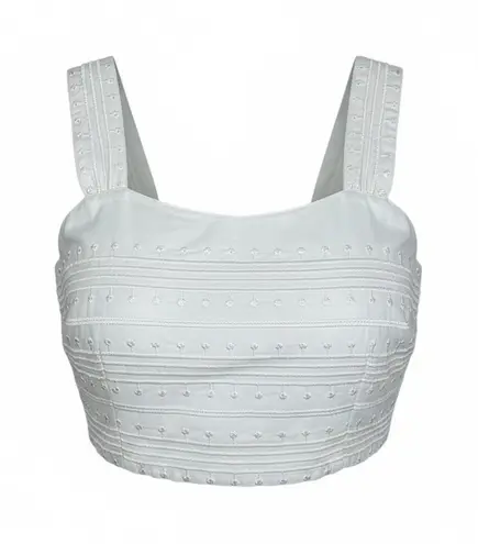 Avec Les Filles White Embroidered Crop Top Size 8 | Textured Cotton Tank | NWT