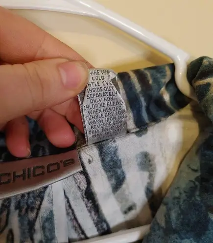 Chico's  Size 1 Blazer Animal Print Faux Suede Soft Blue Tan Unique Eccentric Top