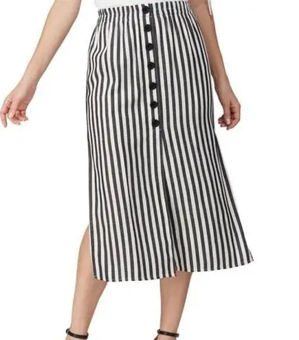 Cupcakes and Cashmere Black White Striped Faux Front Button Midi Skirt Size 2