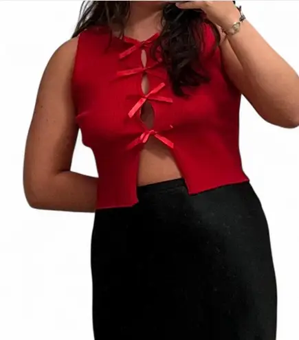 Red crop top with bows