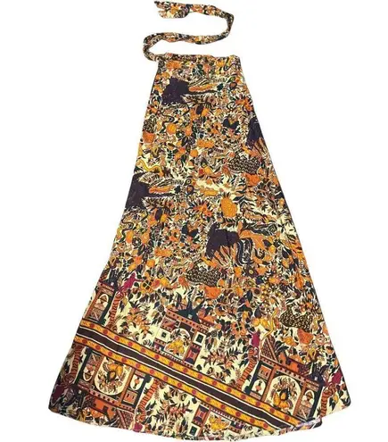 Vintage Khorosho Java Print Garden of Eden Long Exotic Maxi Wrap Skirt One Size Orange Size undefined