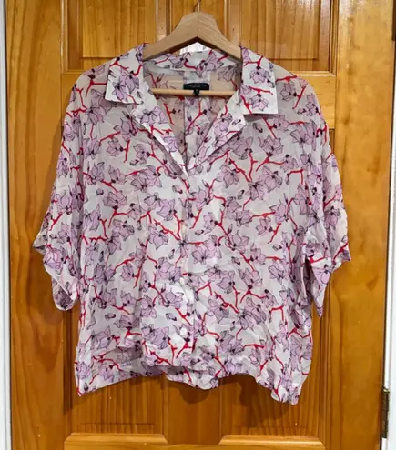 Rag and Bone  Floral Print Oversized Sheer Button Front Blouse Top Small - Image 1