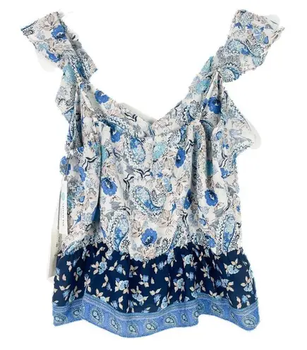 Nine Britton NWT Stitch Fix  Floral Paisley Ruffle Strap Top Blue Size Medium M