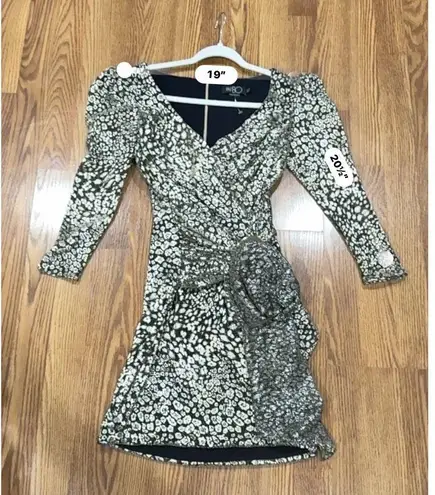 PATBO Gold Metallic lurex mesh fabric Leopard Drape Mini Dress sz 4 Black