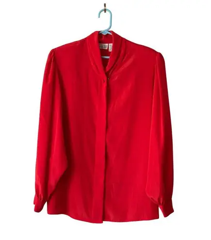 Vintage Christie & Jill Red Blouse Long Sleeve Formal Wear Classic Timeless 16