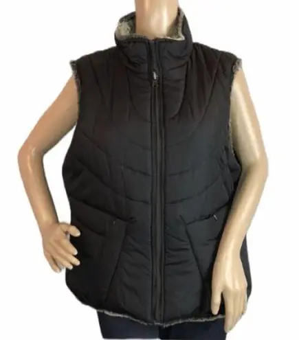 ZLC Collections Black Reversible Puffer Vest Faux Fur Large L