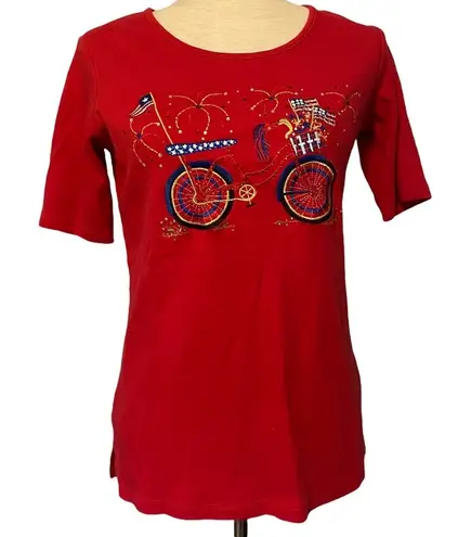 Quacker Factory patriotic beaded bicycle tee shirt red size XXS A262568