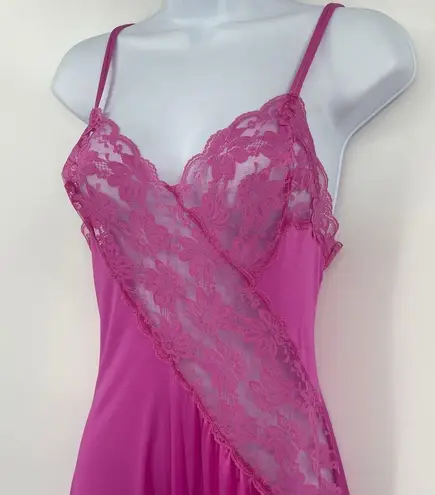 Vtg Val Mode Y2K Slip Dress Sz P Full Length Sexy Coquette Pink Lace Nightgown