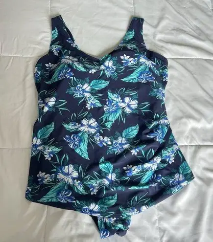 Swimsuits For All Womens 16 Floral Blue One Piece Padded Swim Dress Bathing Suit