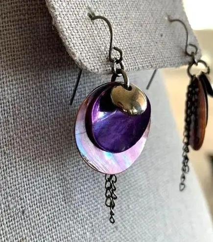 Dangle Earrings Purple Iridescent Shell and Chain