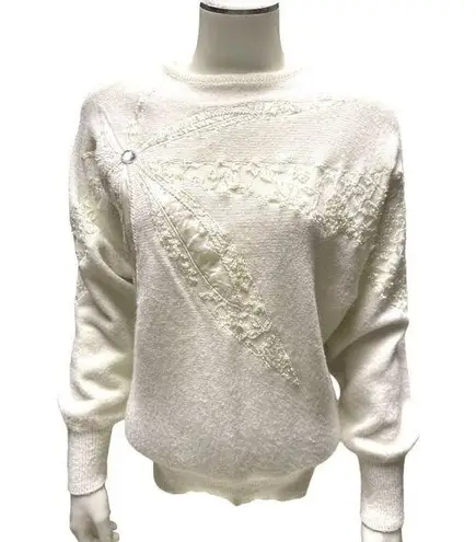 Counterparts Vintage Ivory Boho Sweater With Embroidered Floral Design Size S