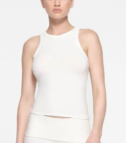 SKIMS NWT Cotton Jersey Crew High Neck Tank in Marble, Size XS