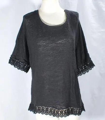 Attention NWT Black Knit Top with Crochet Trim Corporate Goth