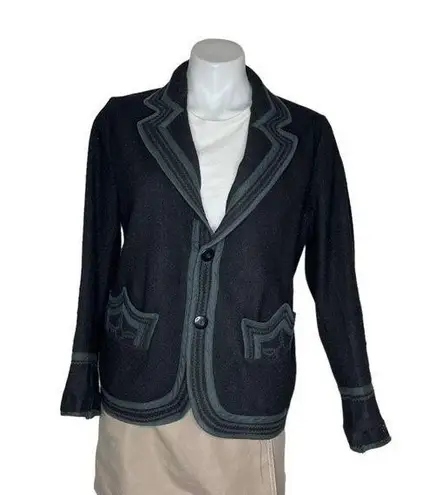 None Black Blazer Wool Appliqué Design Two Button Closure VINTAGE Retro