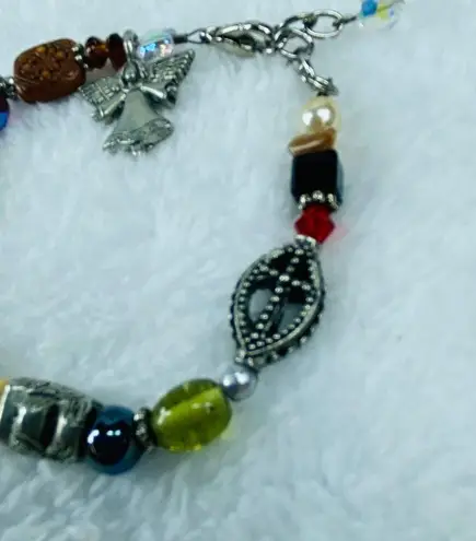 Womens Beaded Charm Bracelet Asymmetrical Beads Adjustable with Extender Chain