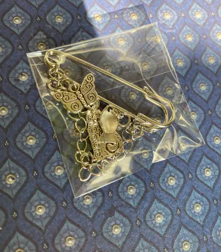 Handmade antique silver tone cat fish butterfly chain brooch/pin🐈🐟🦋🌞