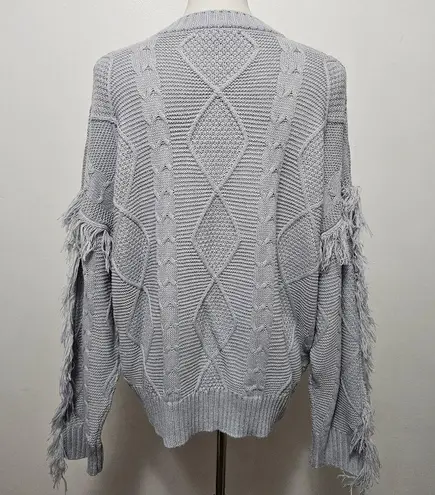 Simply Southern  Gray Cable Knit Fringe Oversized Sweater Size XL