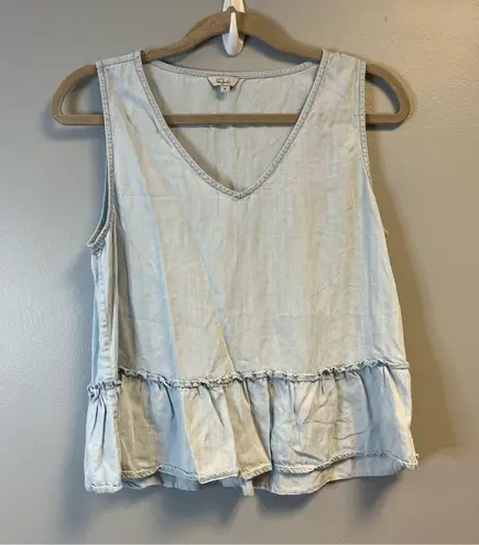 Rails  Top Sleeveless Mira Peplum Top in Light Vintage Chambray Sz S EUC