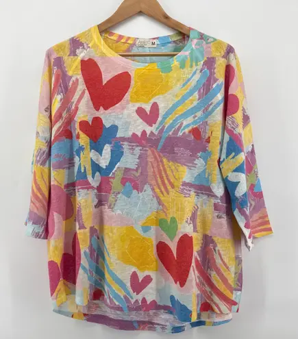 Atelier 5 by Gozde Yilmaz Womens Medium Heart Print Lightweight Top Oversized Yellow