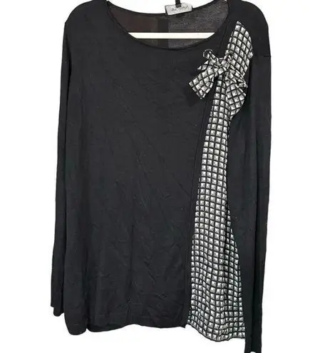 St. John Black Wool Cashmere Geometric Bow Long Sleeve Tunic Pullover Sweater XL