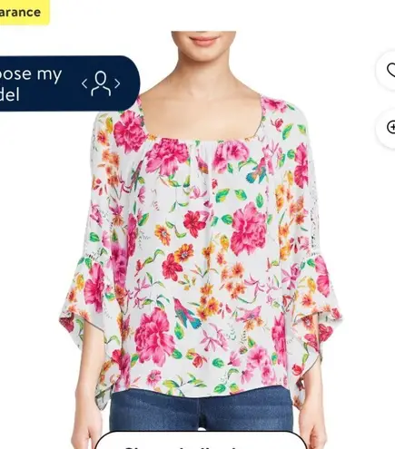 Pioneer Woman Square Neck Raglan Sleeve Floral Top M Size M