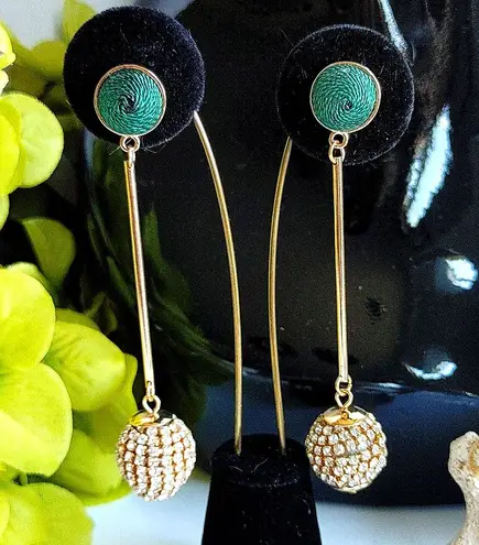 Crystal Disco Ball Drop Dangle Earrings Green