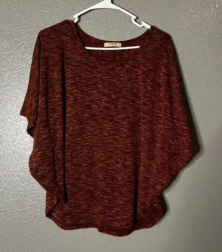 Timeson Women’s Batwing Dolman Sleeve Tunic Top Small Brown Marled Knit Red