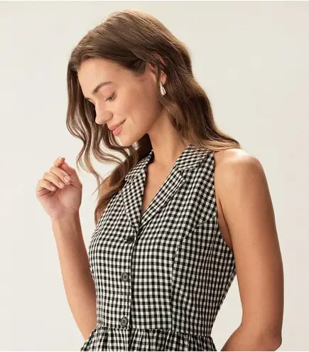 RIHOAS Black Plaid Sleeveless Button Midi Dress Gray
