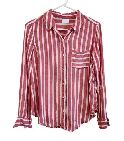 Abound  Urban Outfitters Striped Coral Pink Button Up Long Sleeve Shirt Top Small