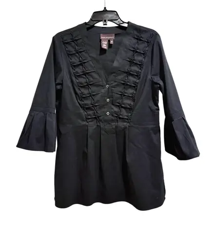 Dana Buchman Women’s Braid Detailed Ruched Front Bell Sleeve Blouse