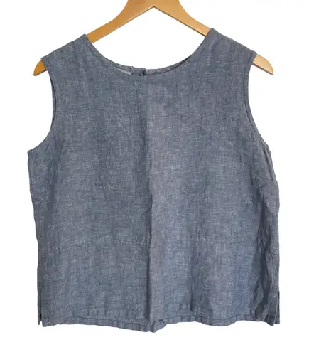 Bryn Walker Blue Linen Sleeveless Button Back Top Size S Made in USA