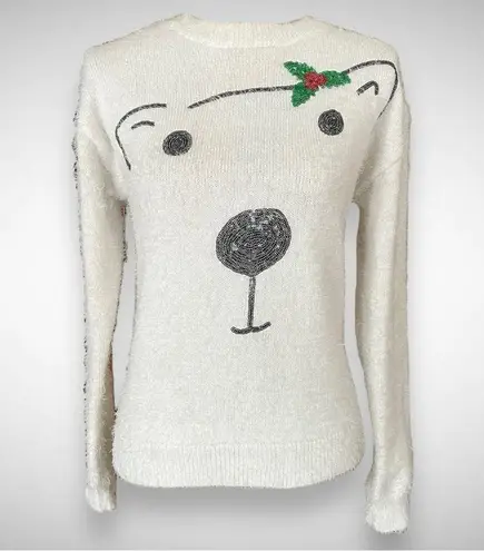 Holiday Time White Polar Bear Long Sleeve Relaxed Fit Sweater Small | EUC