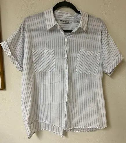 Orvis  Easy Printed Short-Sleeved Camp Shirt Blue Stripe 100% cotton L