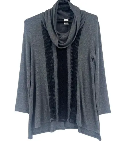 Y2K Casting Cowl Neck Tunic Womenst Top Sz M Boho Crochet Lace Knit US Cozy Fall Gray Size M